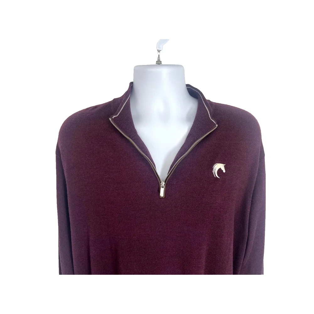 Peter Millar Sweater Mens XL Burgundy Quarter Zip Merino Wool Blend Horse Logo‎